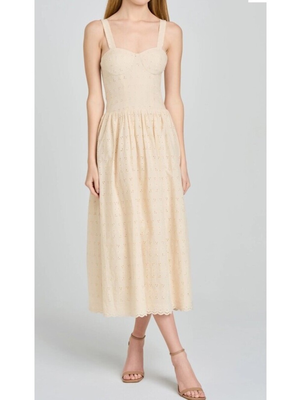 Wayf Cream Eyelet Midi Dress Size Small